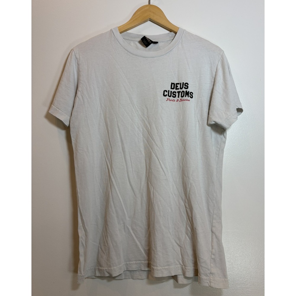 Deus Ex Machina Deus Customs Parts & Service White Graphic T-Shirt Mens Medium